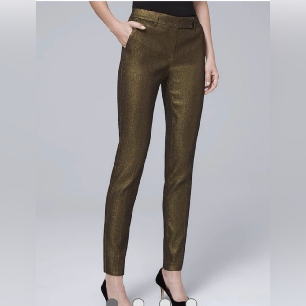 White House Black Market Metallic Jacquard Slim Ankle Pants.